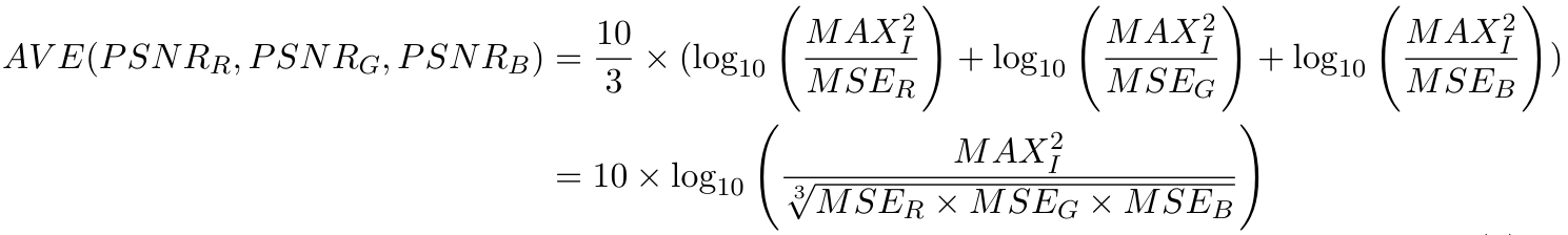 Formula of PSNR calculation for RGB channel