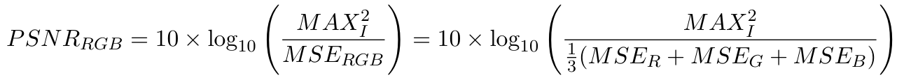 Formula of PSNR calculation for RGB channel 2